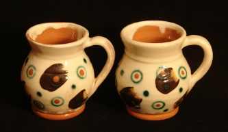 redware mugs, front