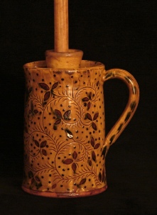 redware butter churn, ivy leaves