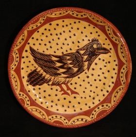 redware plate, black bird
