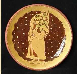 redware plate, Father Christmas