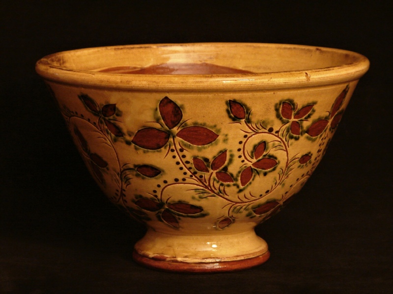 redware fruit bowl, ivy leaves