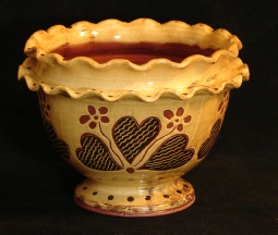 fruit bowl with sgraffito hearts