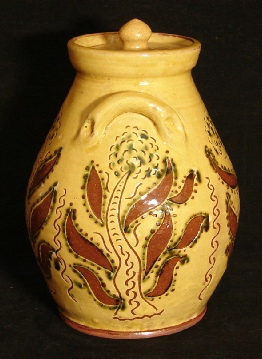 redware ovoid jar trees pattern, side