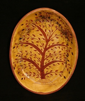 redware oval platter, tree of life