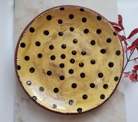 redware plate with black polka dots by Kulina Folk Art