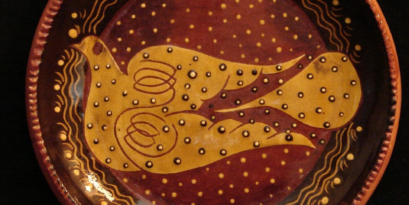 redware plate dove