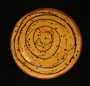 redware plate, free-hand pattern