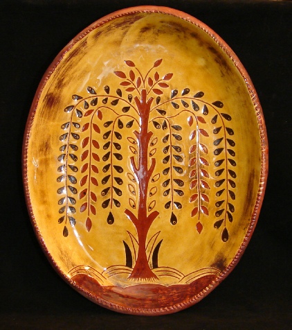 redware platter, tree of life with flowers