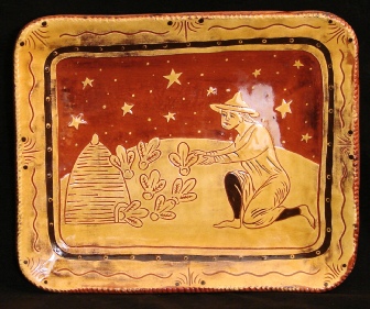 redware rectangular platter, the beekeeper