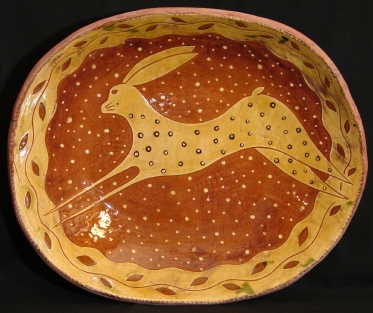 redware trencher, leaping hare
