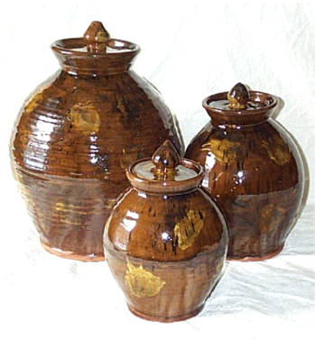 Spangles and Daubs Redware Jars