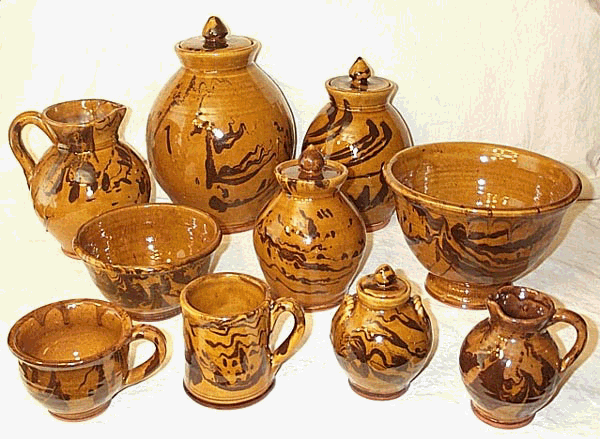 Black on Gold Marbled Redware