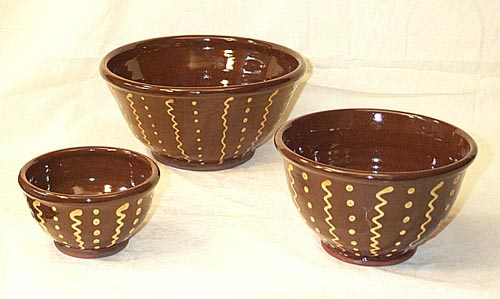 Gold on Black Squiggles and Dots Redware Bowls