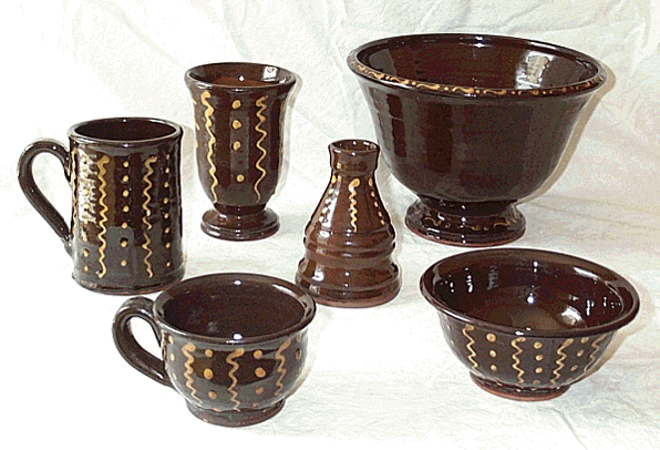 Gold on Black Squiggles and Dots Redware