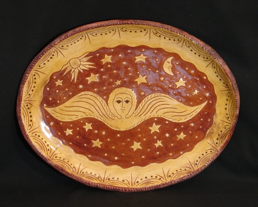 Angel with Sun and Moon Redware Platter